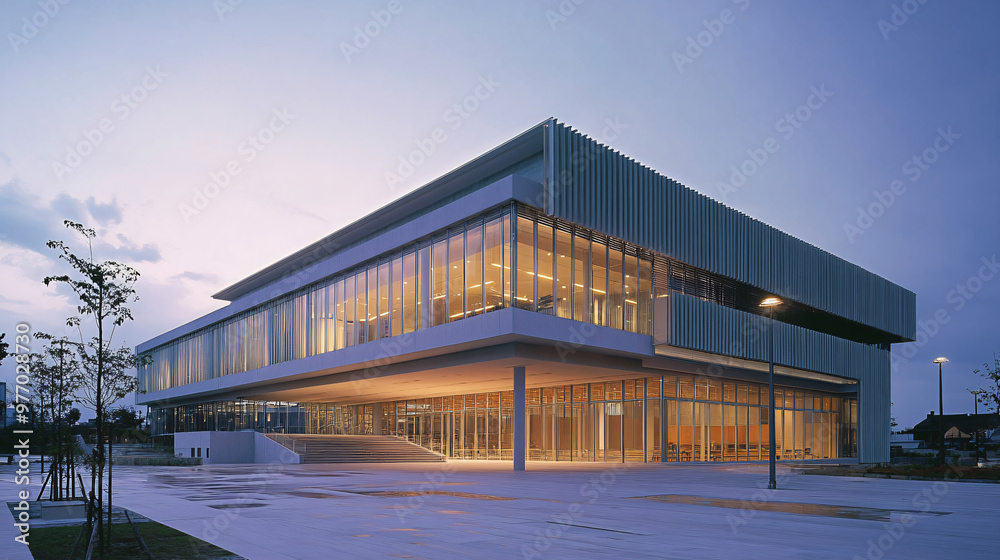 A contemporary cultural center with a modular, flexible design. A contemporary cultural center with a modular, flexible design.