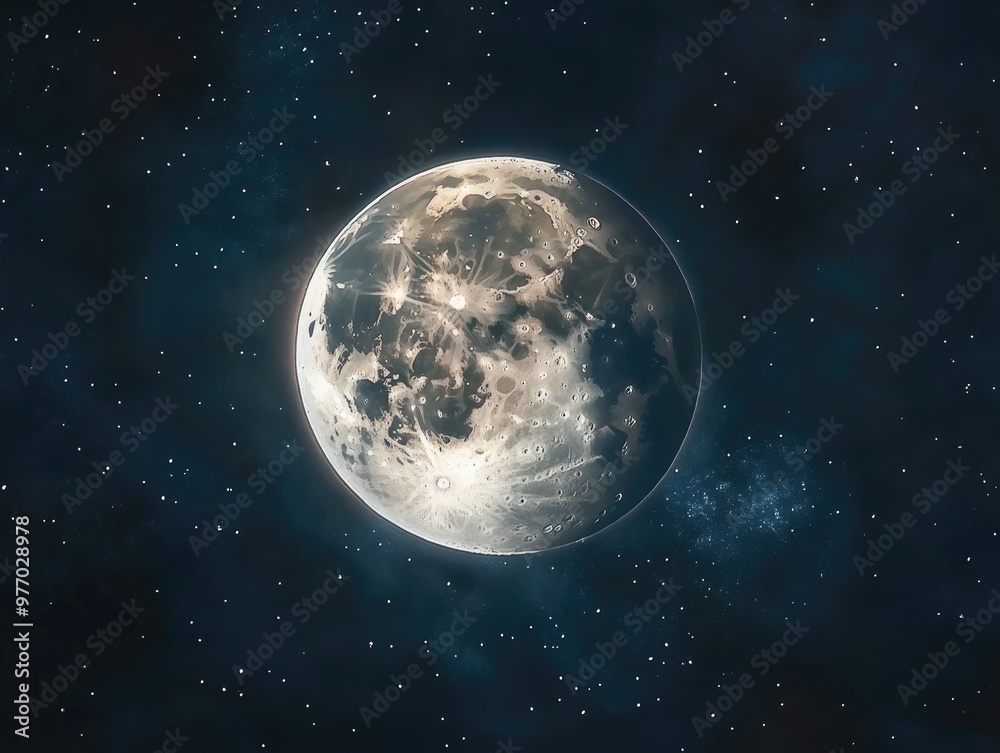 Obraz premium Close up view of the moon in a night sky featuring an oil painting style that captures the beauty of a celestial scene