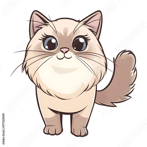 Playful Himalayan Cat Character in Chibi Style with Wagging Tail