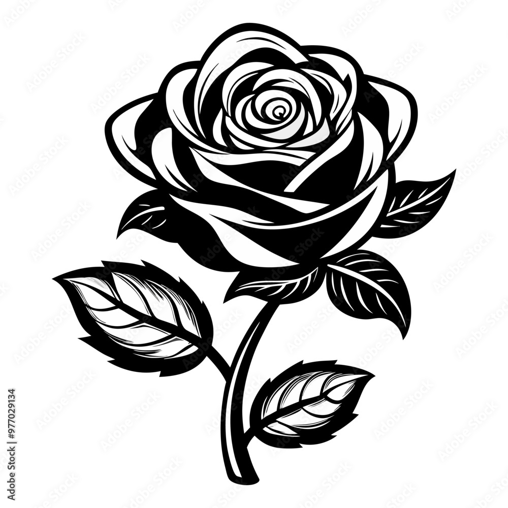 Rose flower, Black silhouette on a white background. Rose flower, Black silhouette on a white background.