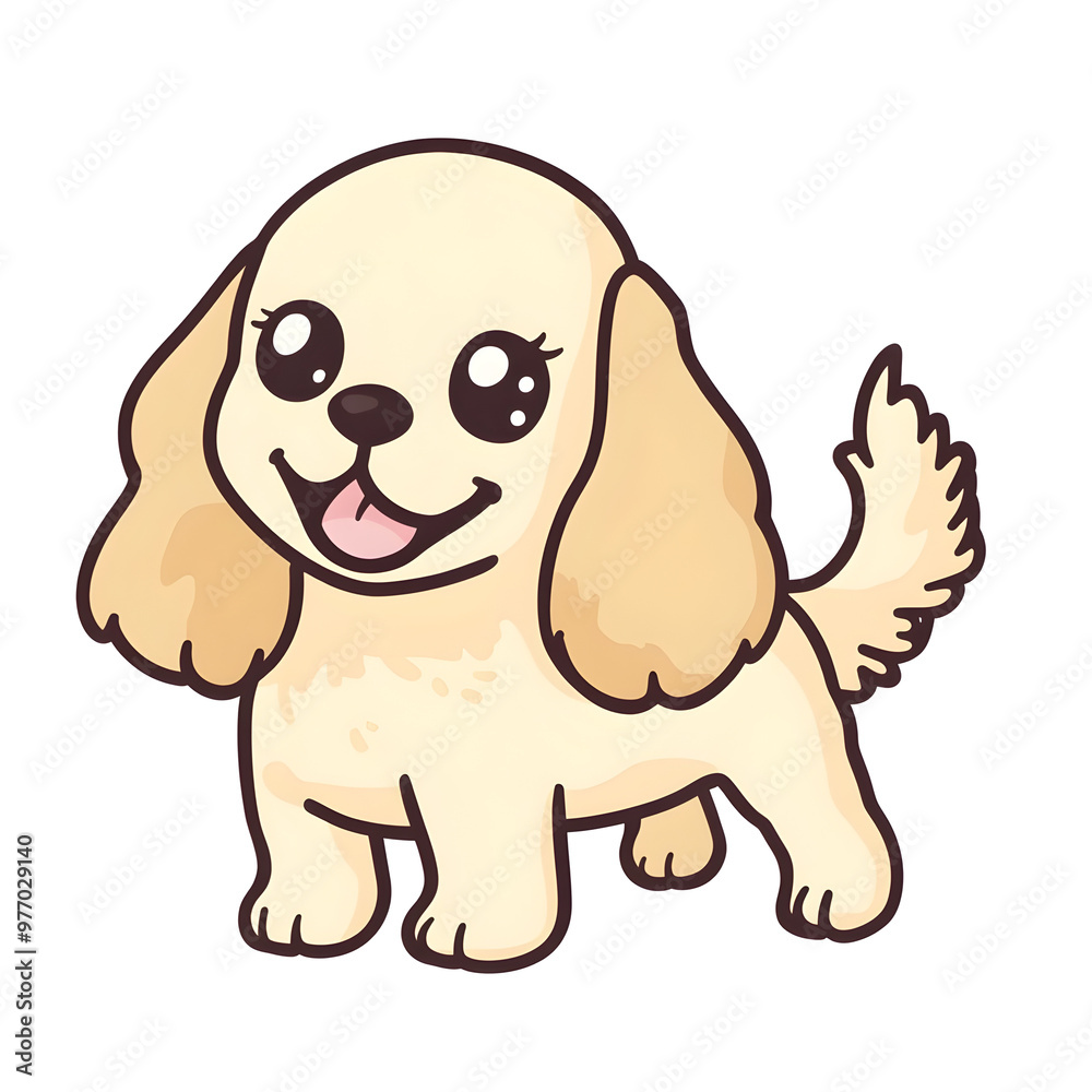 Playful and Cheerful Cocker Spaniel Puppy in Chibi Style on White Background