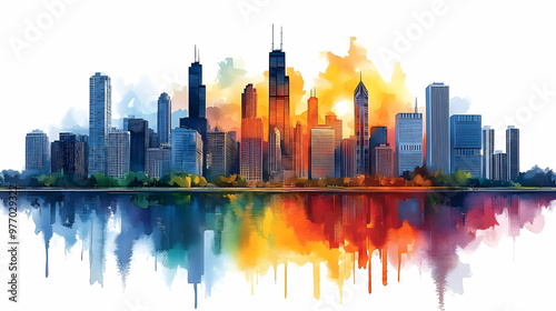 Watercolor cityscape with v...