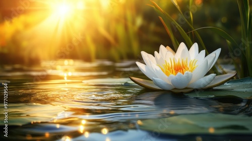waterlilly flower in the pond on sunny day