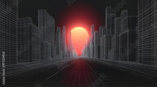 Wireframe cityscape with a ...
