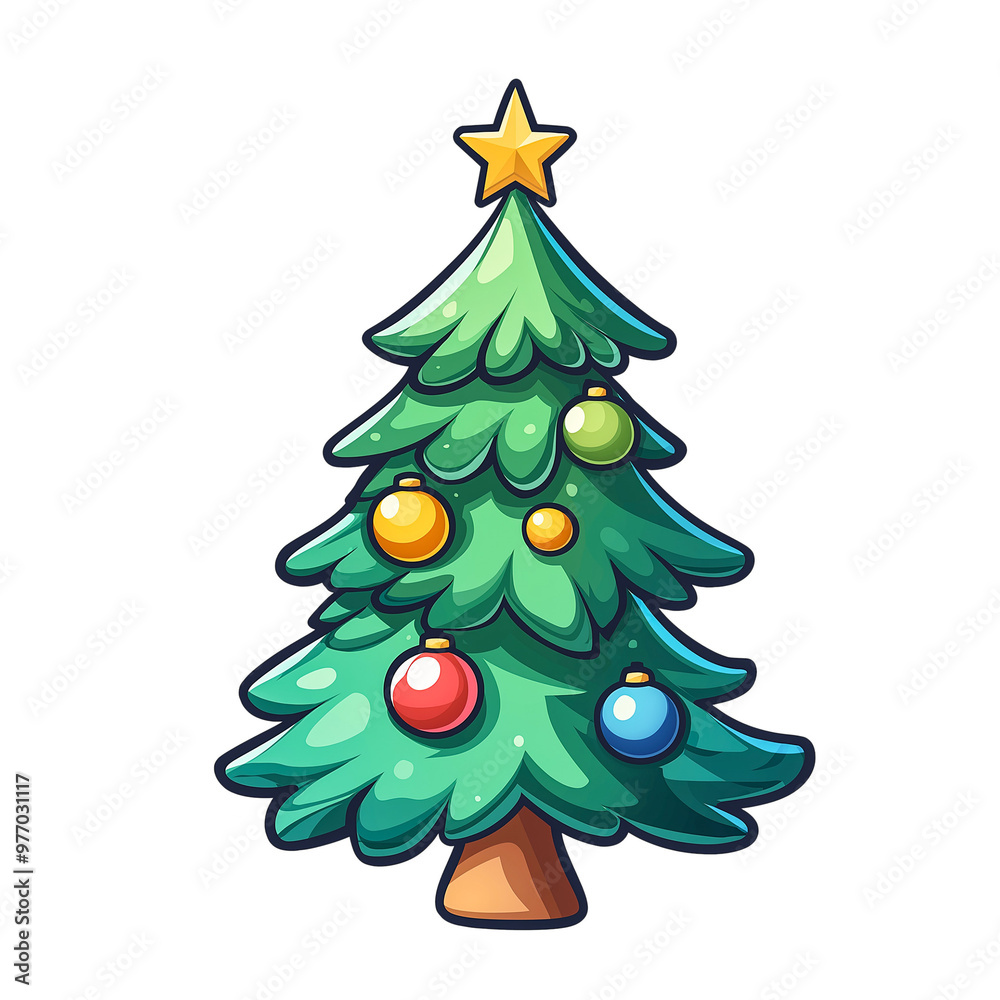 Cute cartoon christmas tree with star isolated on transparent background. Cute cartoon christmas tree with star isolated on transparent background.