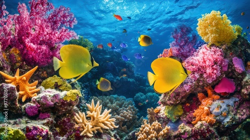 Fototapeta Naklejka Na Ścianę i Meble -  Vibrant coral reef with colorful fish underwater