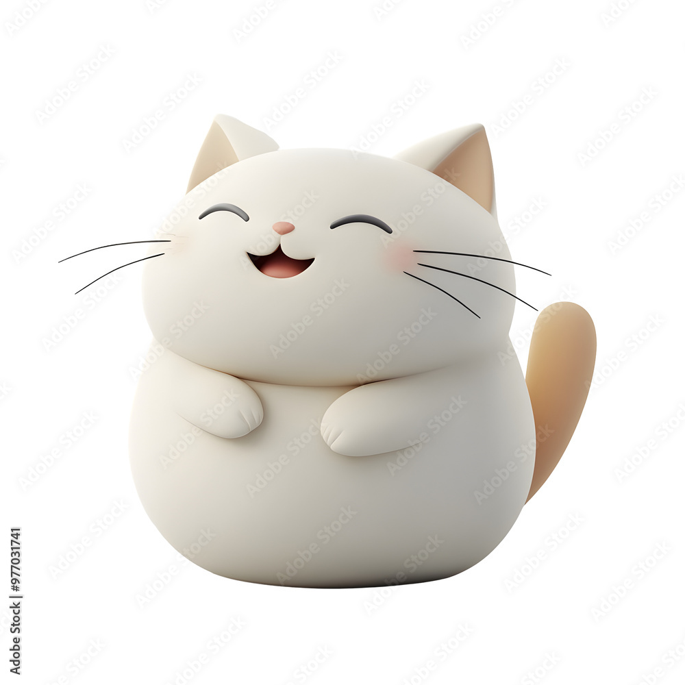 Playful and Happy Maine Catte with Wagging Tail in 3D Rendered Pastel Style on White Background Playful and Happy Maine Catte with Wagging Tail in 3D Rendered Pastel Style on White Background