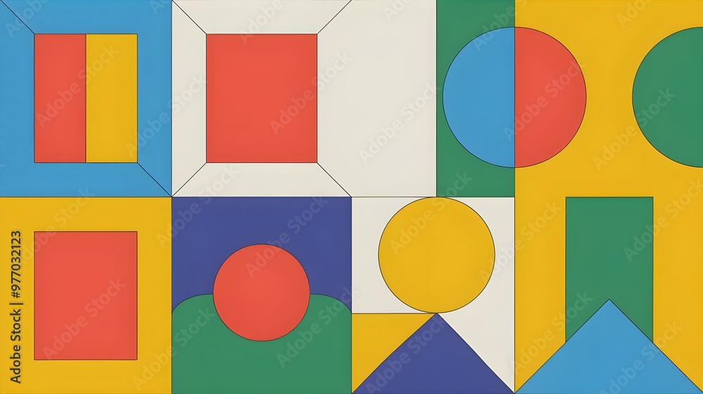 Vibrant geometric shapes in a colorful arrangement, showcasing creativity and modern design for abstract art lovers. Vibrant geometric shapes in a colorful arrangement, showcasing creativity and modern design for abstract art lovers.