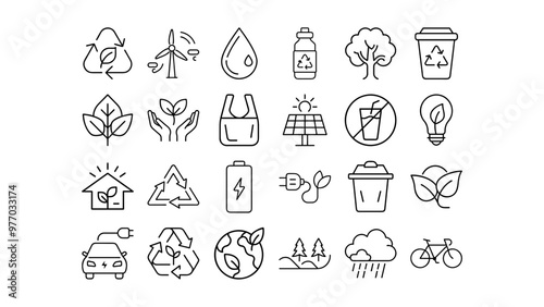 Wallpaper Mural Set of Eco Icons Outline, Sustainability Symbols Collection Torontodigital.ca