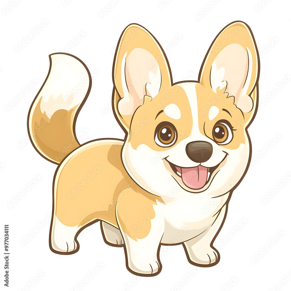 Playful Cartoon Corgi Dogs with Wagging Tails in Pastel Colors on White Background Playful Cartoon Corgi Dogs with Wagging Tails in Pastel Colors on White Background