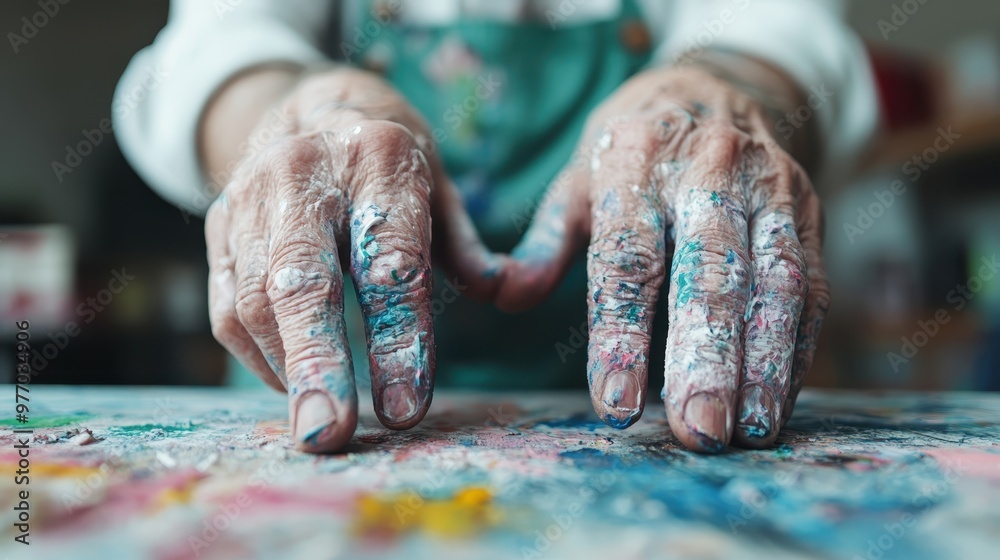 Close-up view of an artist's hands meticulously applying paint to a canvas, capturing the commitment and skill involved in creating intricate and detailed artwork. Close-up view of an artist's hands meticulously applying paint to a canvas, capturing the commitment and skill involved in creating intricate and detailed artwork.