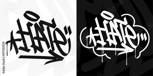 Modern Trendy Word Hate Abstract Hip Hop Hand Written Graffiti Urban Style Vector Illustration
