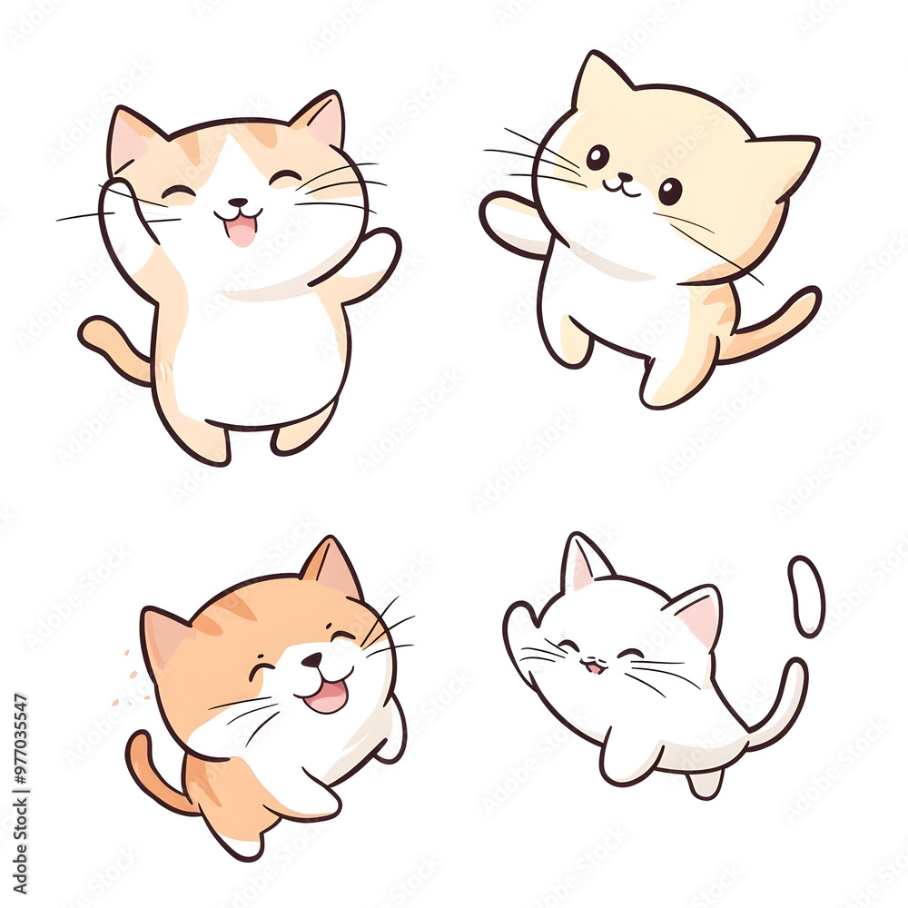 Playful Chibi Maine Kittens with Wagging Tails in Pastel Studio Playful Chibi Maine Kittens with Wagging Tails in Pastel Studio