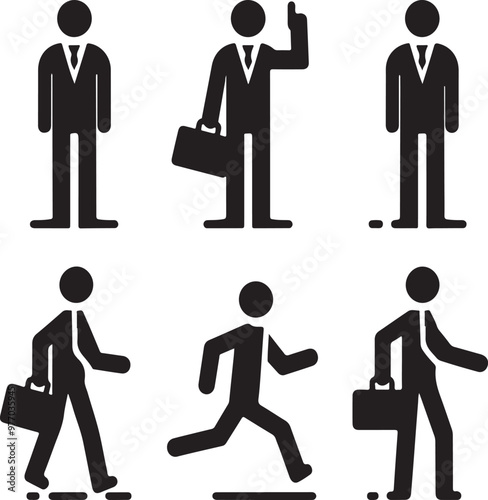 Man stands, walk and run icon set. People symbol. Person standing, walking and running illustration. Run, walk, stand. Vector illustration.generative ai