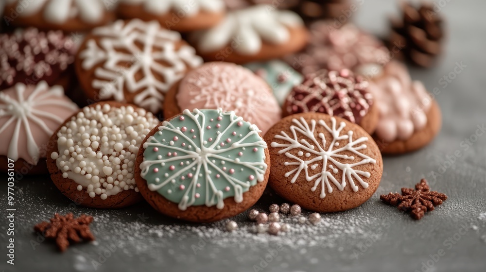 Assorted cookies adorned with intricate icing designs are displayed on a wooden surface, showcasing various colors and patterns. They evoke a festive and joyful atmosphere. Assorted cookies adorned with intricate icing designs are displayed on a wooden surface, showcasing various colors and patterns. They evoke a festive and joyful atmosphere.