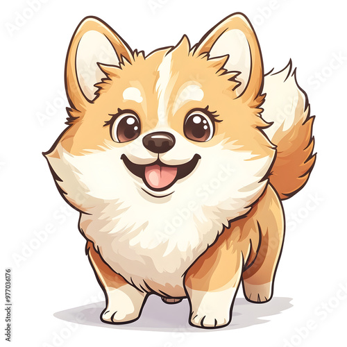 Cheerful Cartoon Pup with Wagging Tail in Pastel Colors on White Background