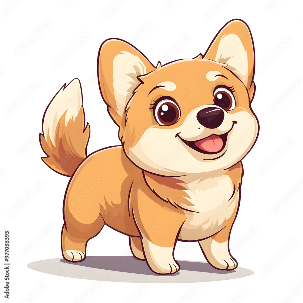 Adorable Cartoon Style Puppy with Playful Wagging Tail on Pastel White Background Adorable Cartoon Style Puppy with Playful Wagging Tail on Pastel White Background