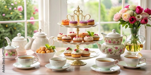 high tea illustration with delicate china