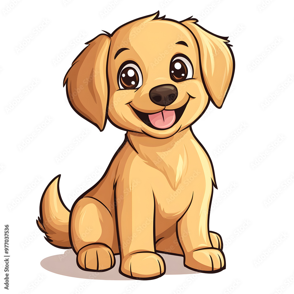 Cartoon of a Friendly and Happy Golden Retriever Puppy Wagging Its Tail on White Background Cartoon of a Friendly and Happy Golden Retriever Puppy Wagging Its Tail on White Background
