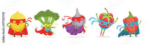 Superhero Fruit and Vegetables In Masks And Capes Vector Set