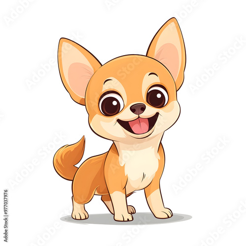 Playful Chihuahua in Cartoon Style with Wagging Tail on White Background