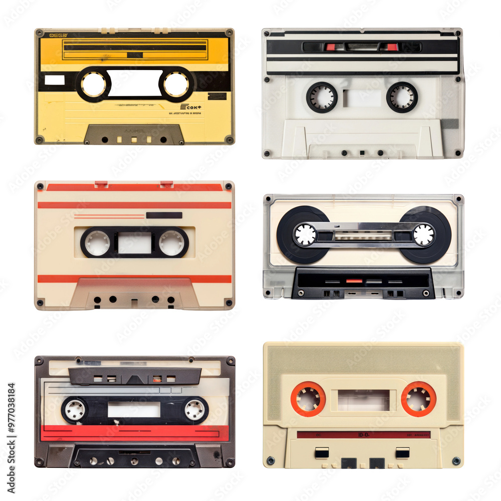 Naklejka premium PNG vintage cassette tape element set, transparent background