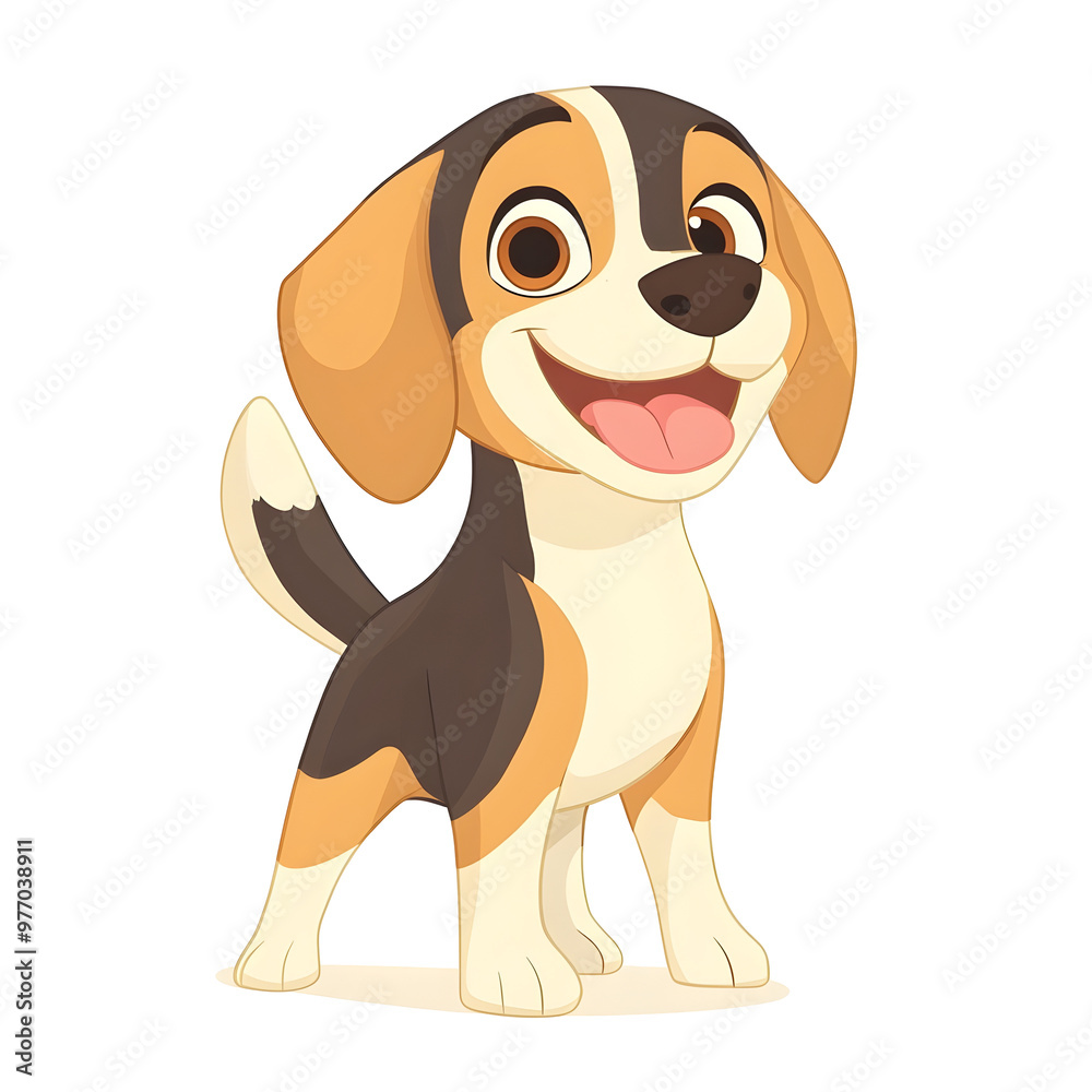 Adorable Beagle Puppy with Wagging Tail in Pastel Cartoon Style on Isolated White Background Adorable Beagle Puppy with Wagging Tail in Pastel Cartoon Style on Isolated White Background