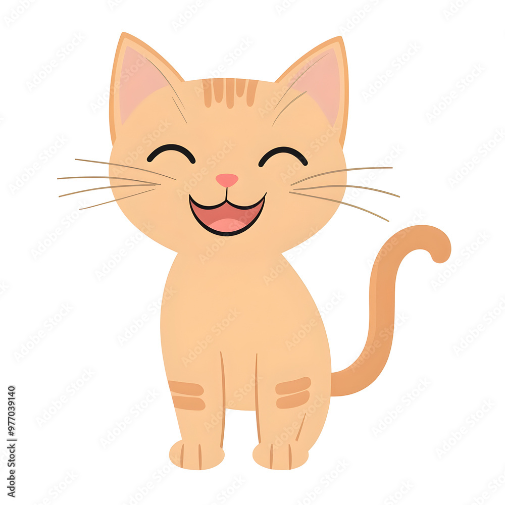 Cute cartoon style of a happy and playful maine coon cat with a wagging tail on a white background Cute cartoon style of a happy and playful maine coon cat with a wagging tail on a white background