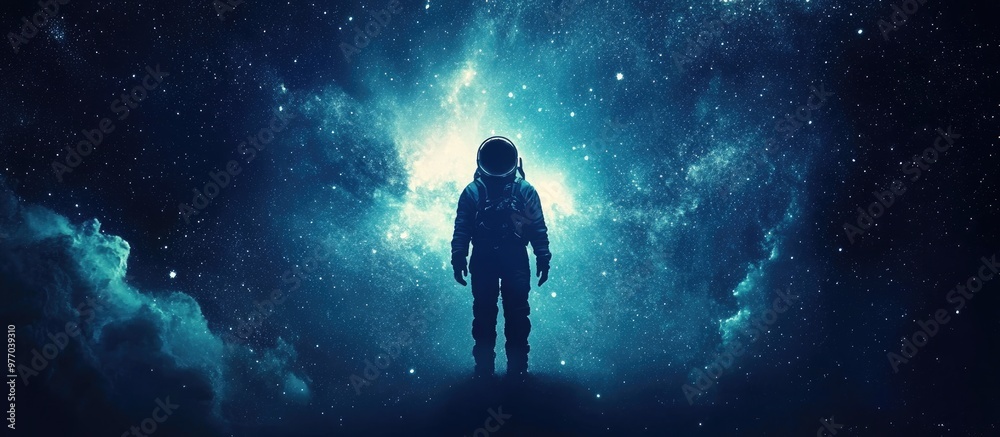 Cosmonaut silhouette amidst a starry backdrop Mixed media Cosmonaut silhouette amidst a starry backdrop Mixed media