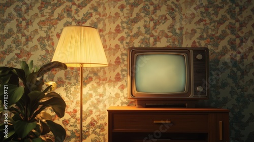 Cozy Vintage Living Room with Retro TV and Lamp