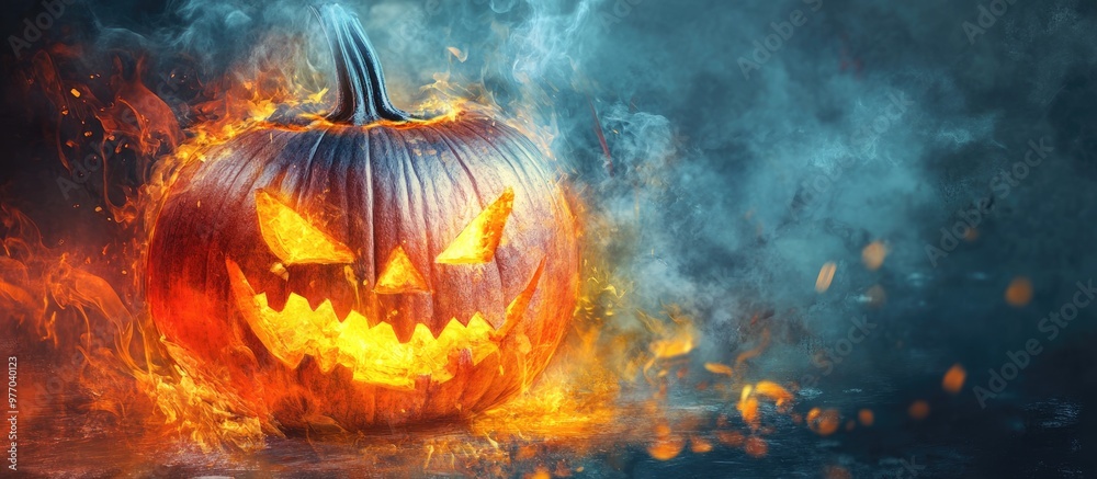 Illuminated pumpkin lantern in a creative mixed media style Illuminated pumpkin lantern in a creative mixed media style