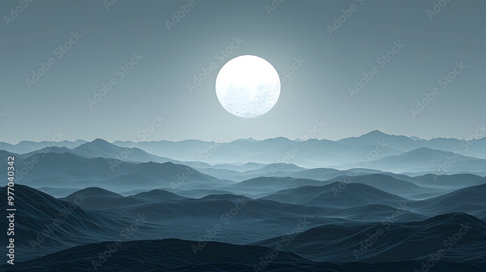 Ethereal Moonlit Mountains, tranquil landscape bathed in soft light, undulating hills stretch into the distance, creating a serene and otherworldly atmosphere. Ethereal Moonlit Mountains, tranquil landscape bathed in soft light, undulating hills stretch into the distance, creating a serene and otherworldly atmosphere.