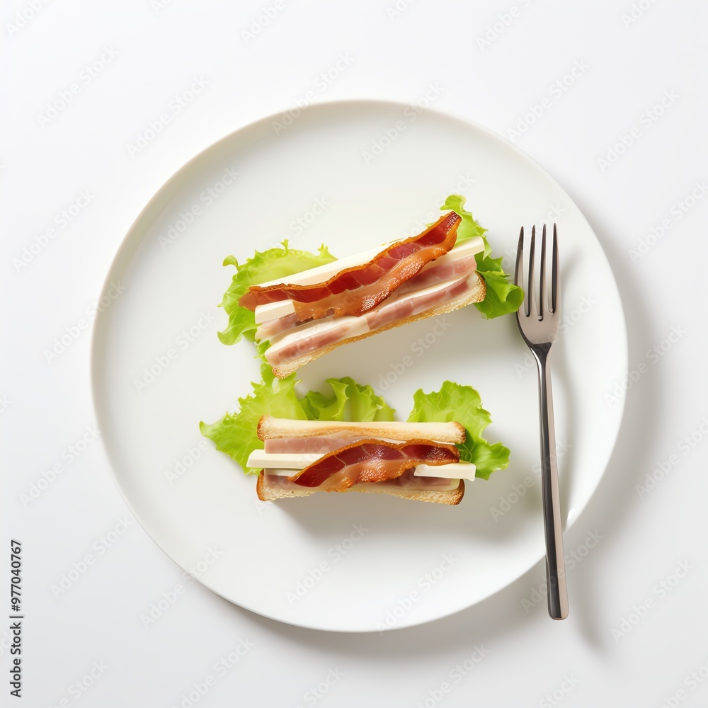 Delicious bacon and lettuce wraps served on a clean white plate, perfect for a healthy lunch or snack idea. Delicious bacon and lettuce wraps served on a clean white plate, perfect for a healthy lunch or snack idea.