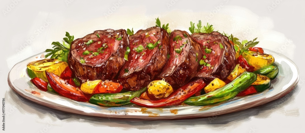 Beef served on a bed of fresh vegetables Beef served on a bed of fresh vegetables