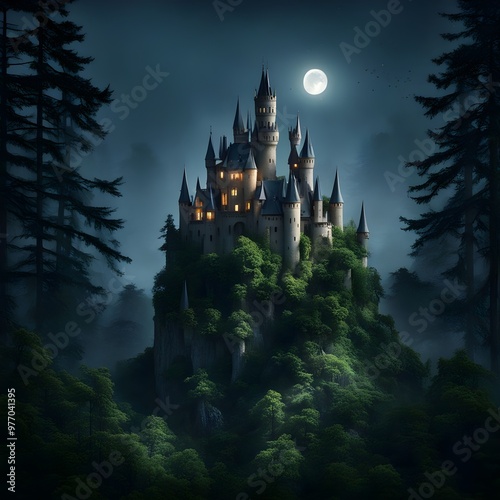 Wallpaper Mural night castle in the forest Torontodigital.ca