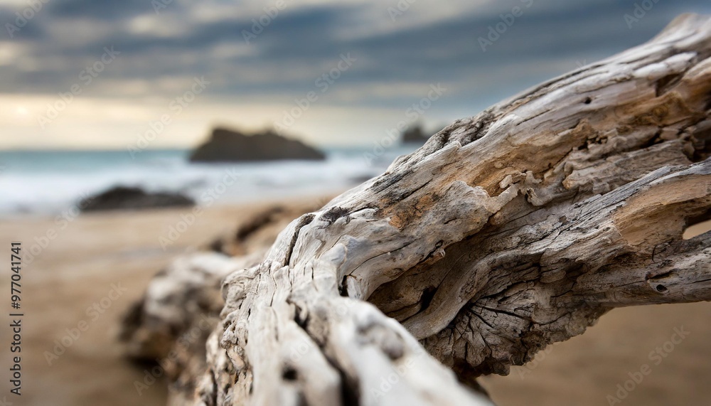 Weathered driftwood texture with depth of field on a coastal background Weathered driftwood texture with depth of field on a coastal background