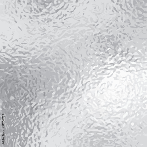 Matte white and grey frosted glass, blur effect texture. Stained glass decorative silver metallic background. Vector crumpled foil pattern