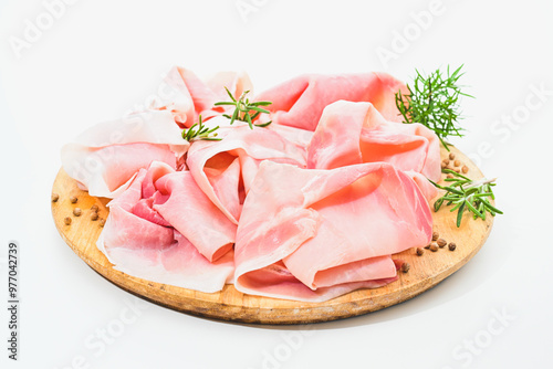 Prosciutto cotto or cooked ham in Italy on white background