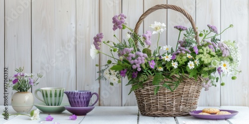 rustic bohemian purple white floral arrangement lavender lilac flowers poppies