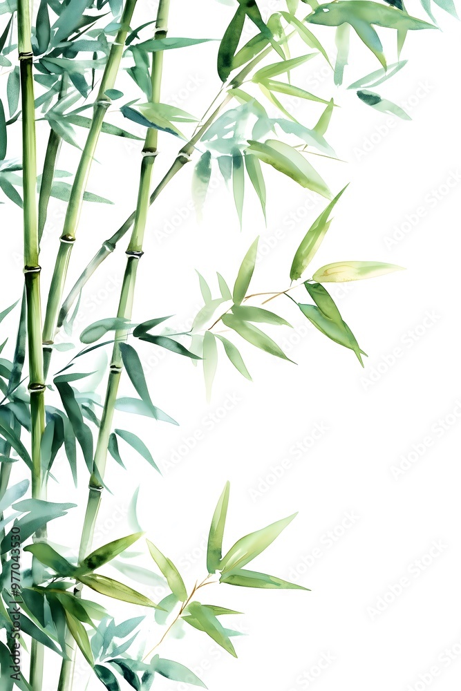 Fototapeta premium Bamboo Trees on White Background in Watercolor Style