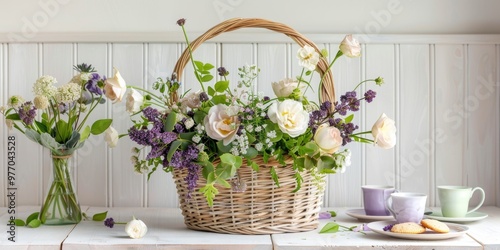 rustic bohemian purple white floral arrangement lavender lilac flowers poppies