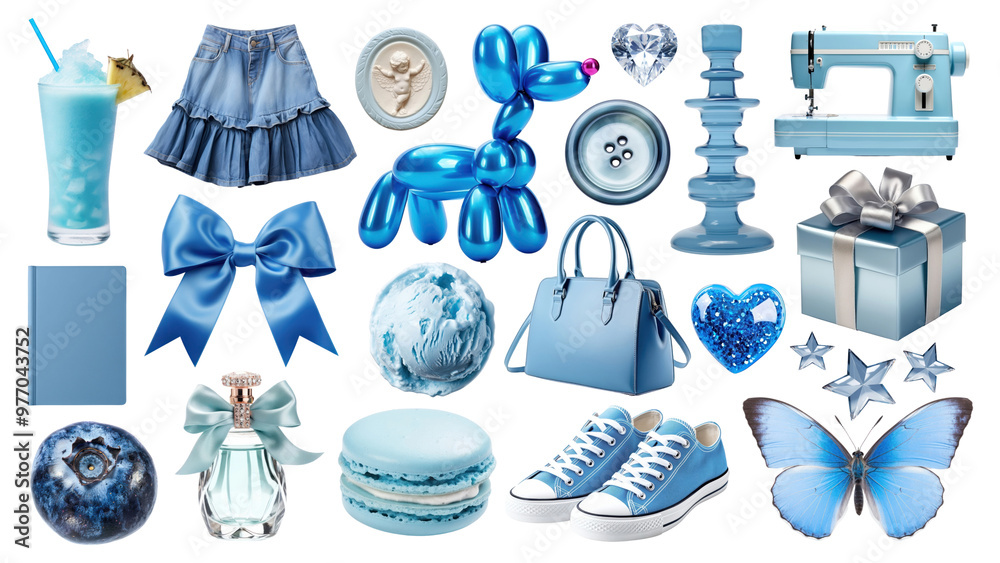 PNG blue various object element set, transparent background