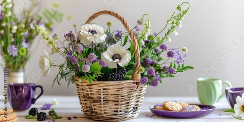 rustic bohemian purple white floral arrangement lavender lilac flowers poppies
