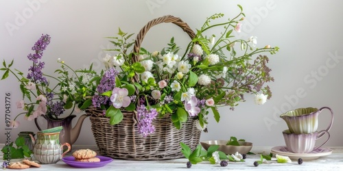 rustic bohemian purple white floral arrangement lavender lilac flowers poppies
