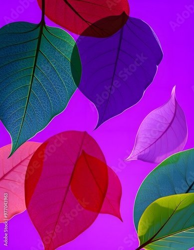 pattern with leaves
Transparent colorful leaves on violet background

