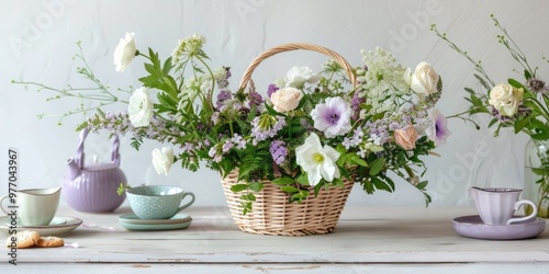 rustic bohemian purple white floral arrangement lavender lilac flowers poppies
