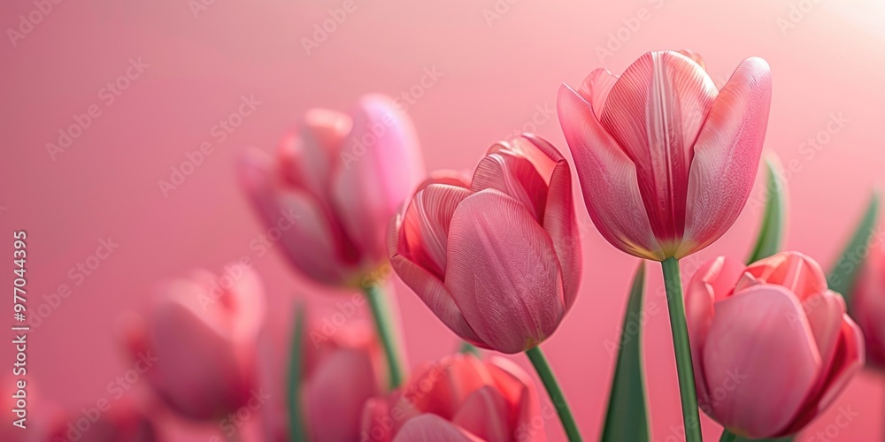 Obraz premium pink tulips spring flowers card mockup minimalism background