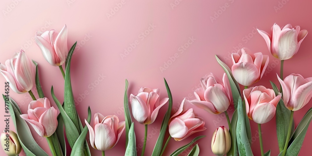 pink tulips spring flowers card mockup minimalism background pink tulips spring flowers card mockup minimalism background