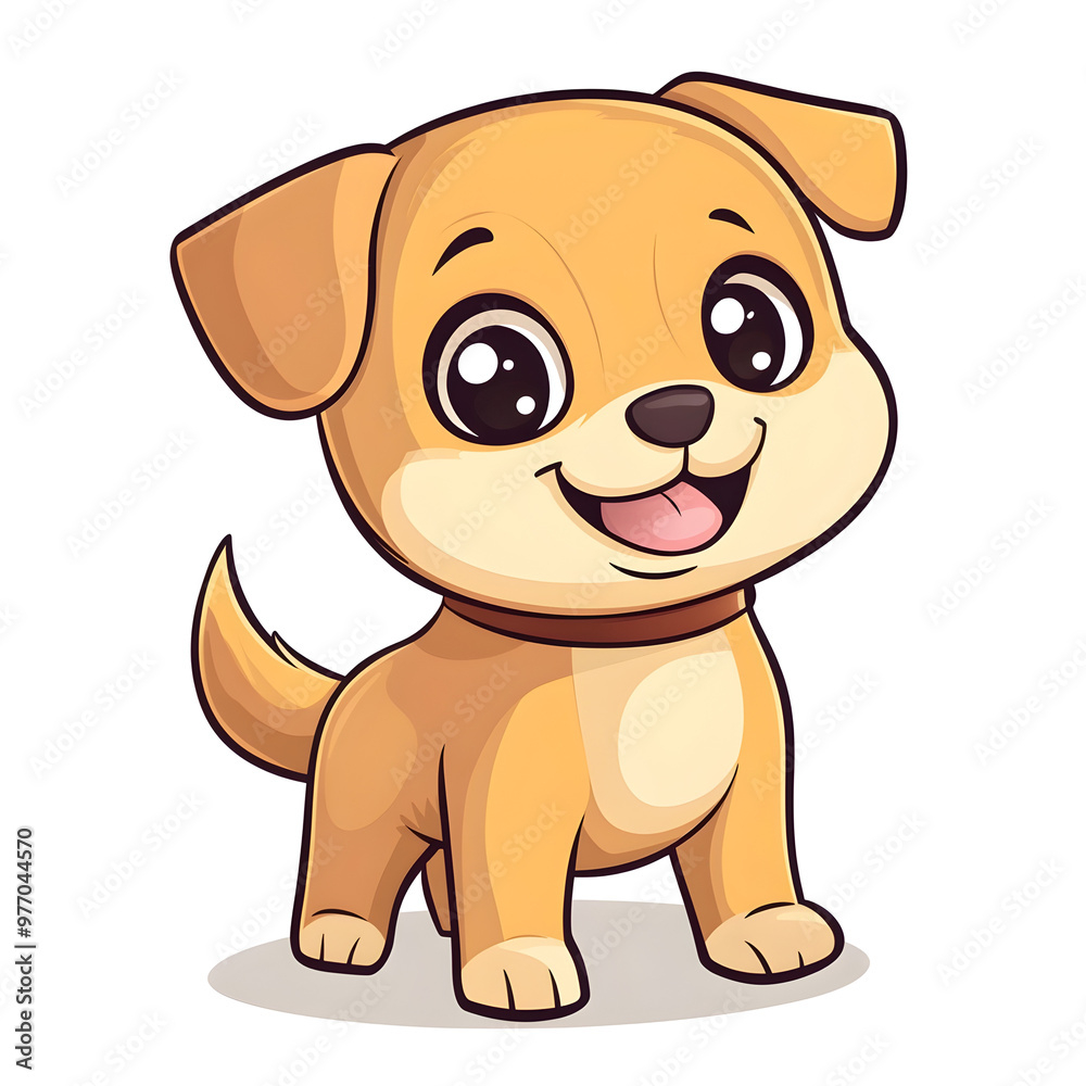 Cheerful Cartoon Style Portrait of a Happy Puppy with a Wagging Tail on a White Background Cheerful Cartoon Style Portrait of a Happy Puppy with a Wagging Tail on a White Background