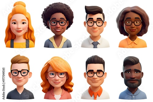 A set of 3D-style illustrations featuring diverse young people on a white background, showcasing trendy outfits and poses, perfect for digital designs or promotional content.